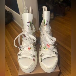 Floral White Platform Shoes